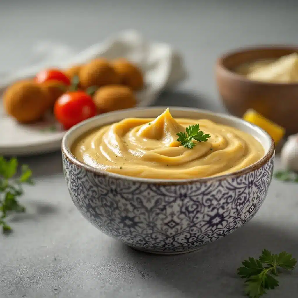 تصویر از سس فلافل خانگی تهیه شده با مواد تازه و خوشمزه.